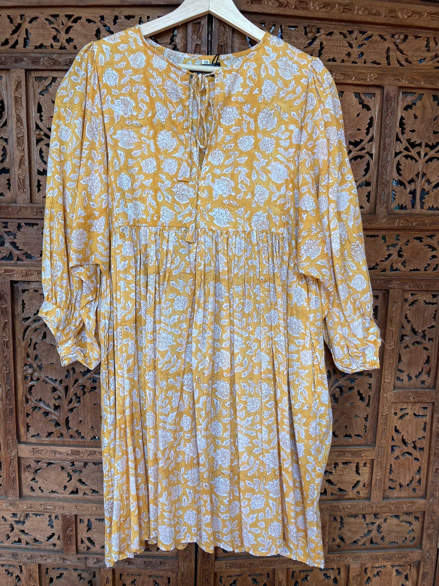 Indore Mini Dress - Yellow Blockprint