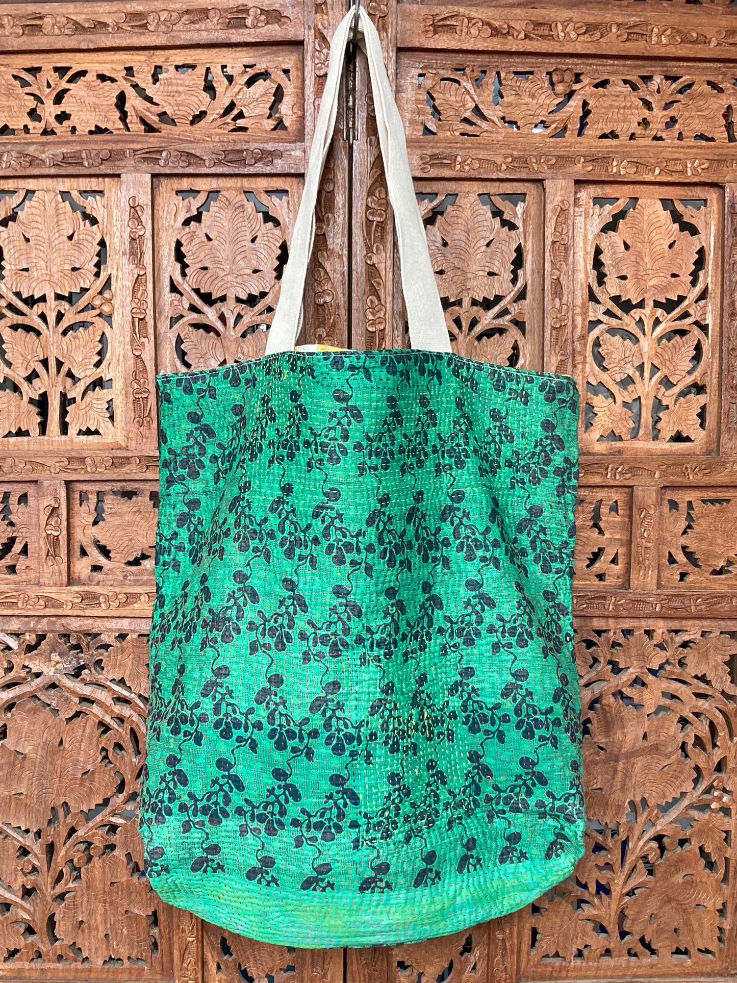 Vintage Kantha Tote Bag Green