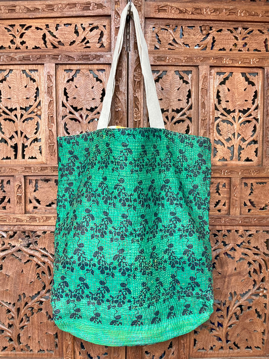 Vintage Kantha Tote Bag Green