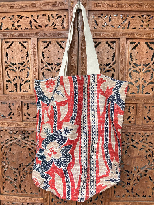 Vintage Kantha Tote Bag - Blue & Red