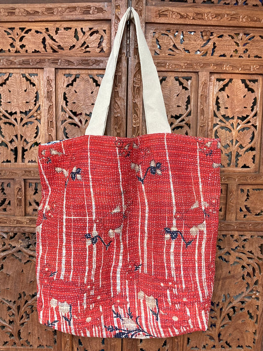 Vintage Kantha Tote Bag Red